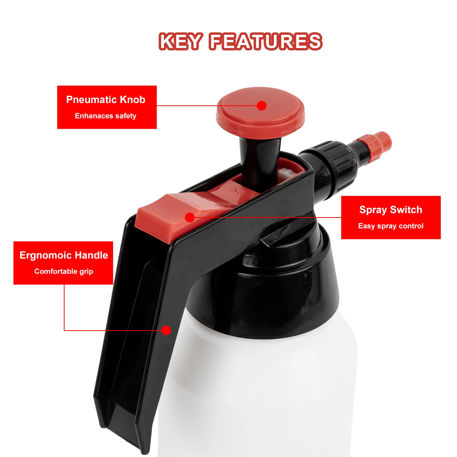 Pulverizador solvente industrial de 1l com bico ajust&aacute;vel, pulverizador de press&atilde;o solvente para cuidados com o carro, manuten&ccedil;&atilde;o industrial (vermelho)