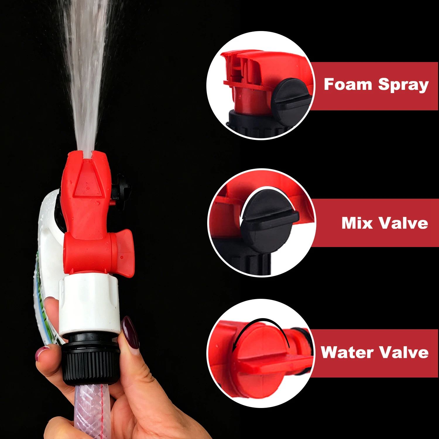 Pulverizador de extremidade de mangueira com bico de spray multipadr&atilde;o com spray de espuma para limpeza e detalhamento ao ar livre