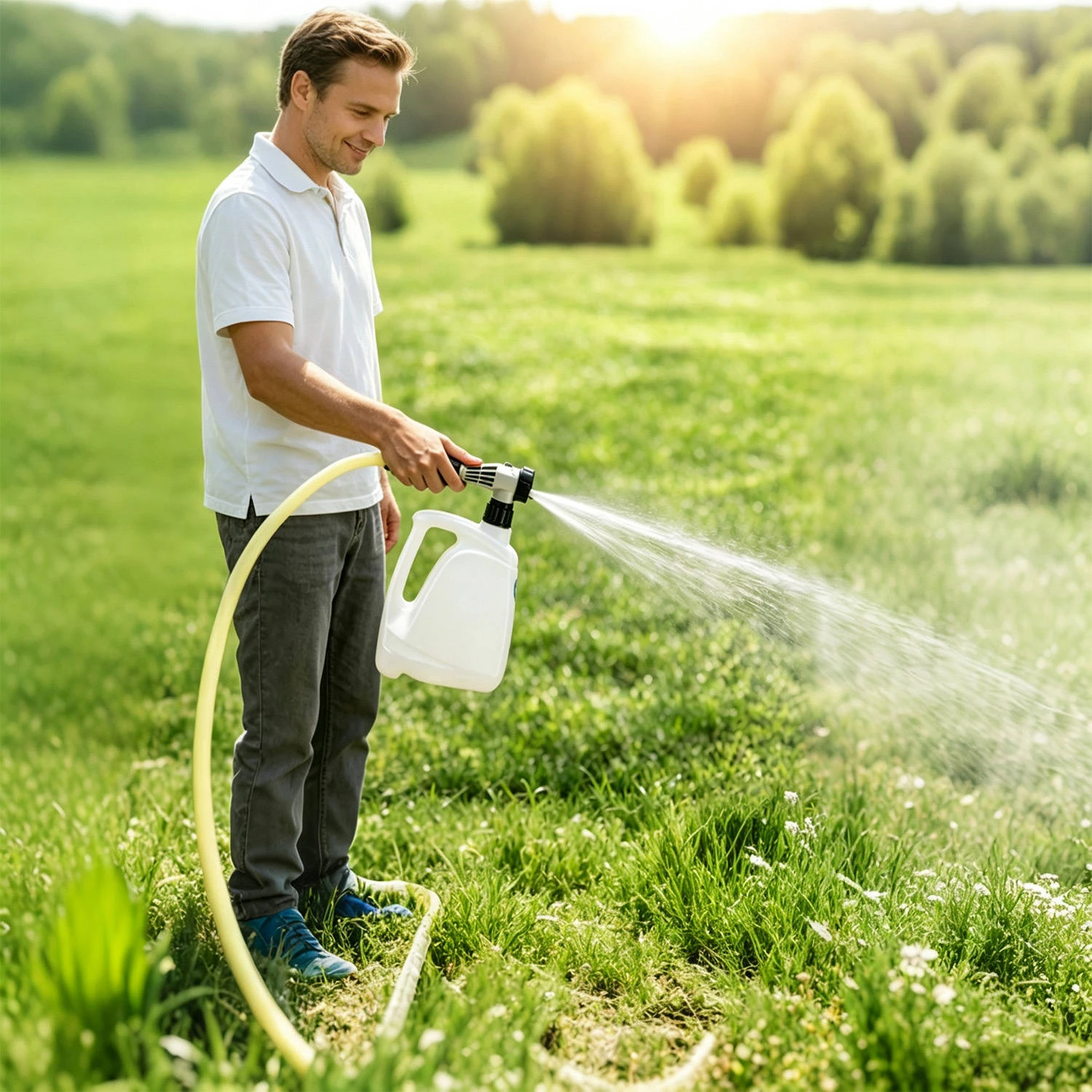 Pulverizador de extremidade de mangueira multifuncional para fertiliza&ccedil;&atilde;o e limpeza