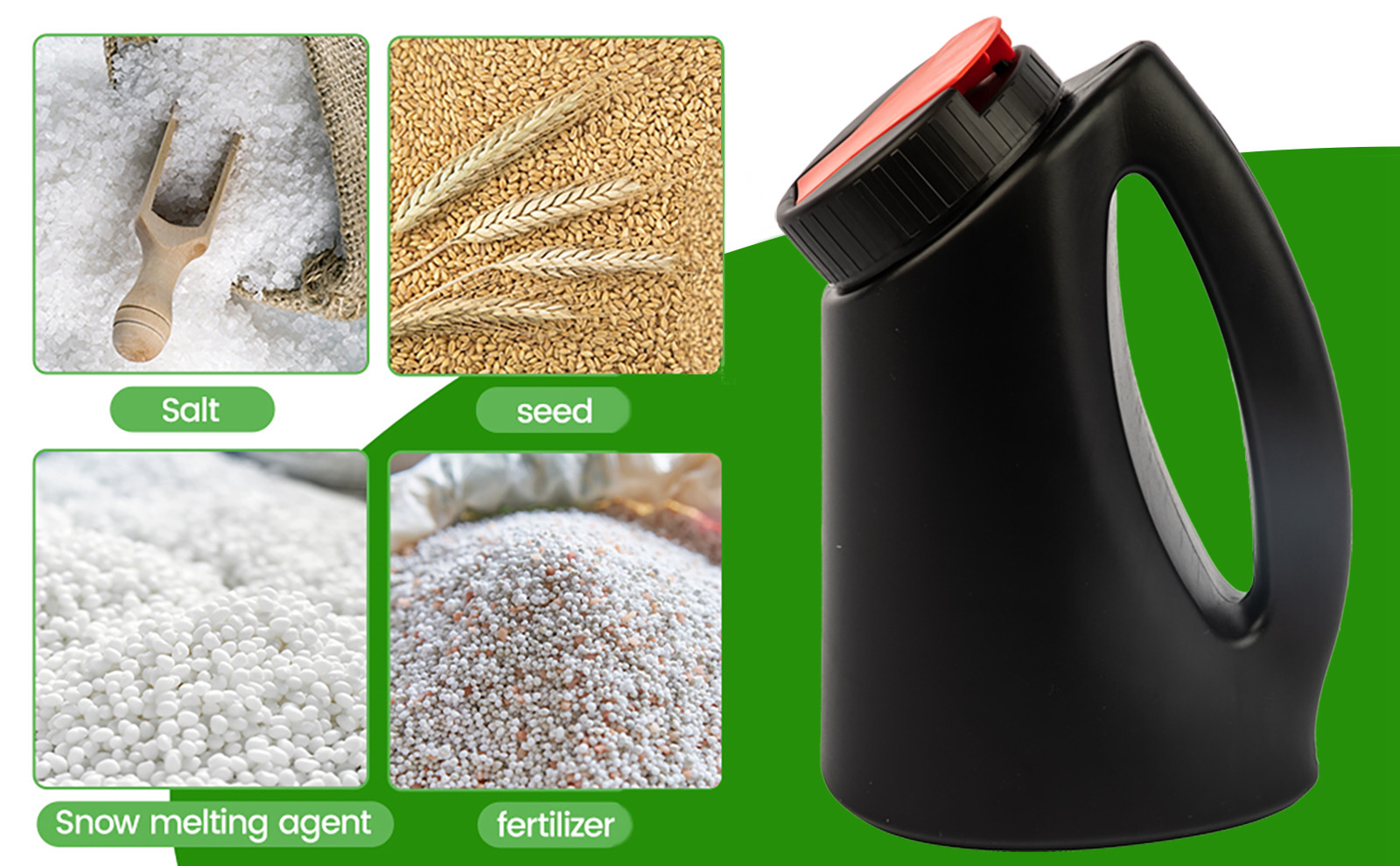 Espalhador manual de garrafa portátil 3L para fertilizante de sementes de grama e areia de gelo