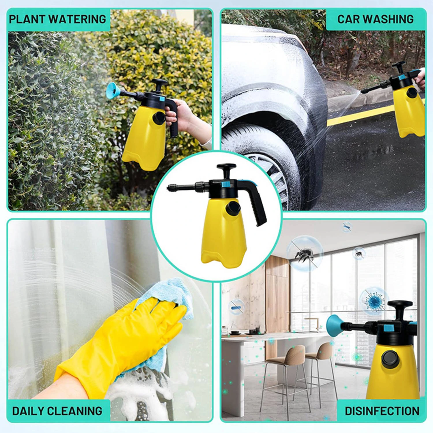 Pulverizador de espuma port&aacute;til, bomba de espuma de 1,5l para lavagem de carro, pulverizador de press&atilde;o com 2 bicos para limpeza dom&eacute;stica, rega