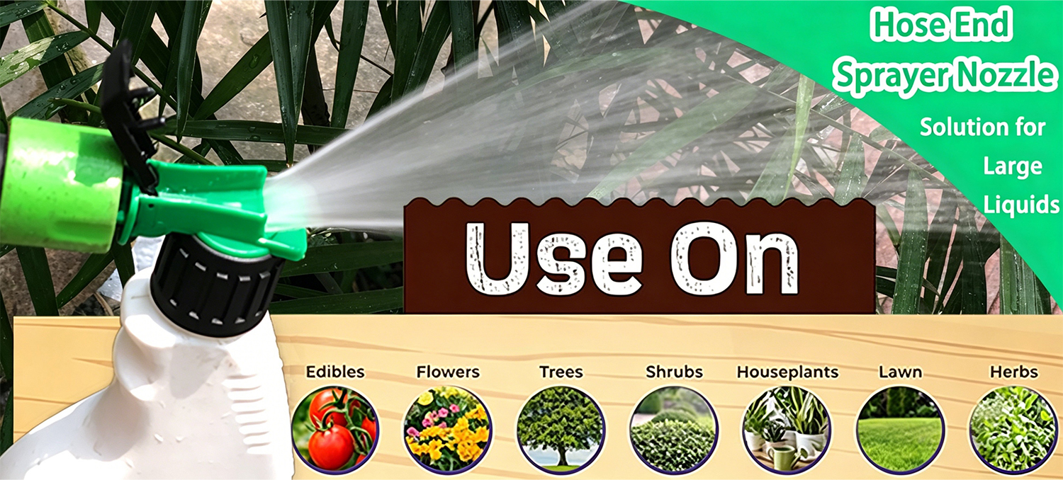 Pulverizador simplificado de jardim com extremidade de mangueira, com spray de ventilador, design sem interruptor, misturador automático de fertilizante para gramado e cuidados com plantas
