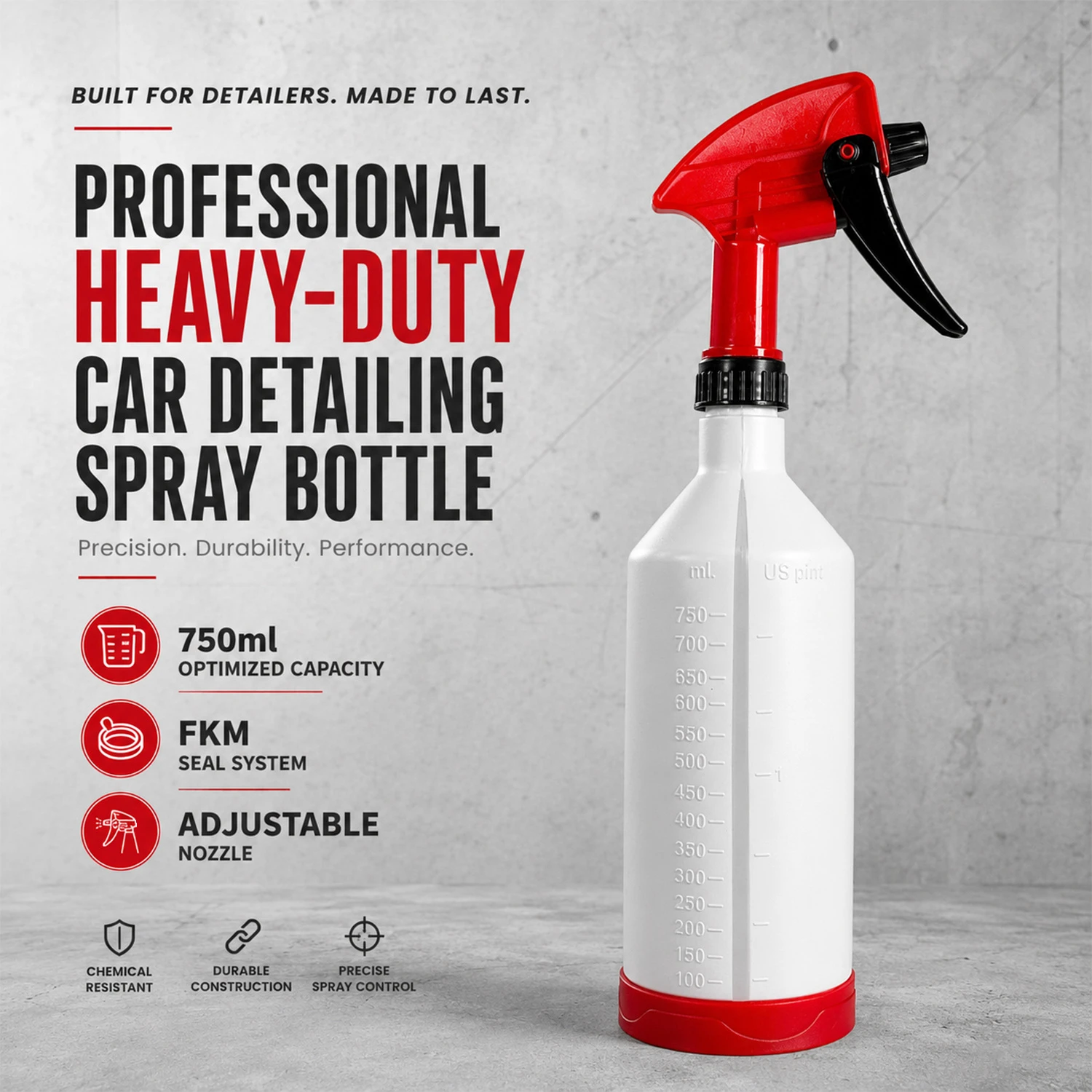Pulverizador de gatilho profissional para servi&ccedil;os pesados, frasco de spray para detalhamento automotivo (750ml)