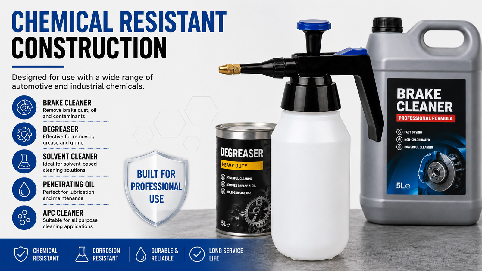 Pulverizador de pressão solvente de 1,5L com bico de latão para limpeza automotiva e industrial