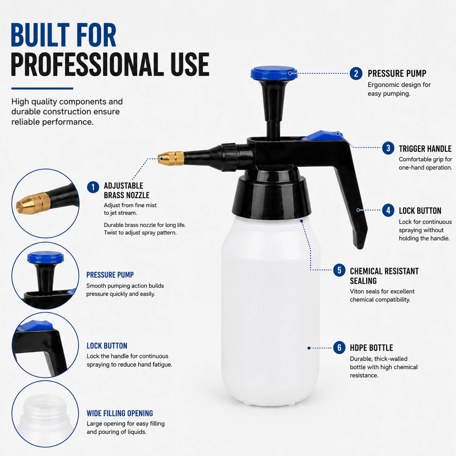 Pulverizador de press&atilde;o solvente de 1,5L com bico de lat&atilde;o para limpeza automotiva e industrial