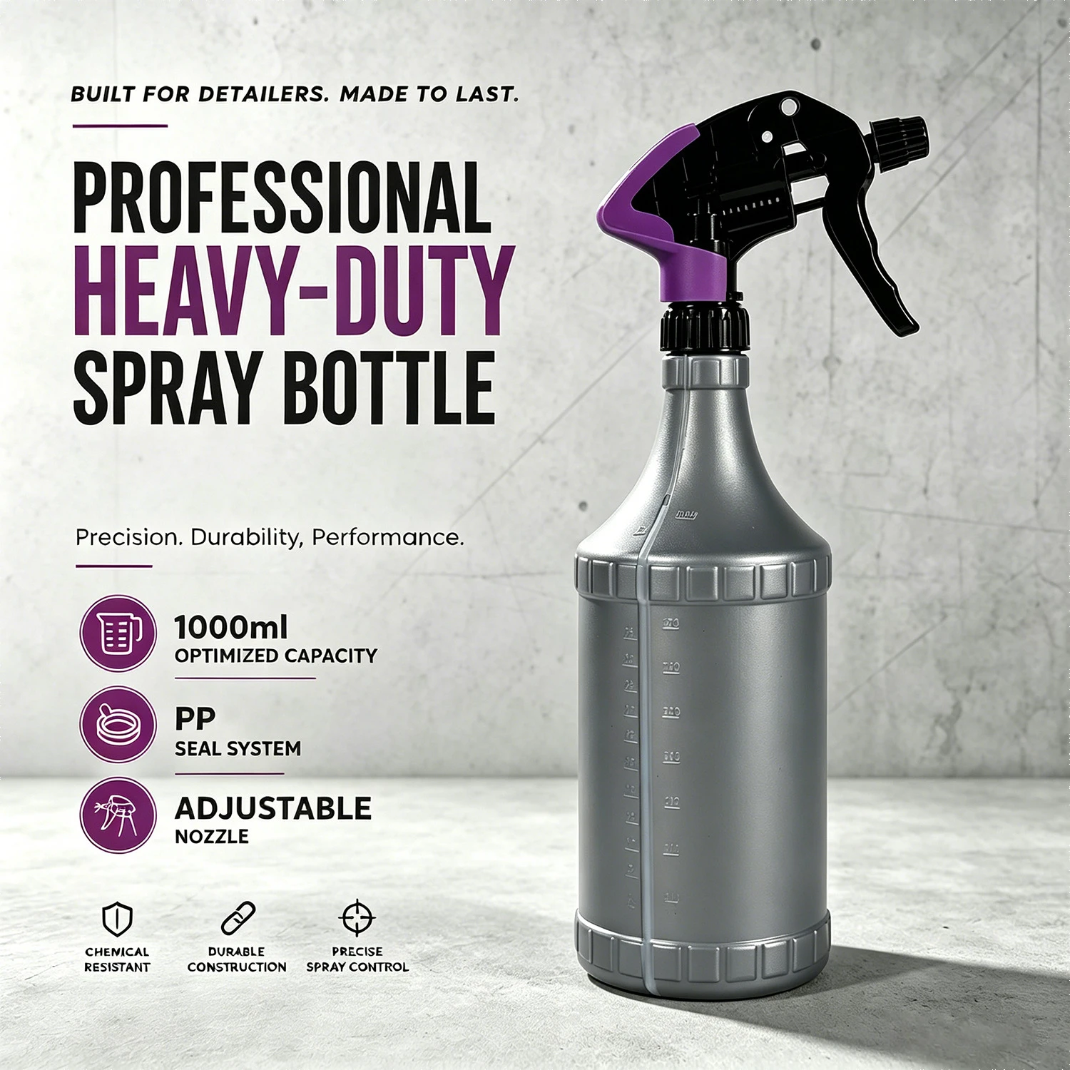 Pulverizador de gatilho profissional para servi&ccedil;os pesados, frasco de spray para detalhamento automotivo (1000ml)