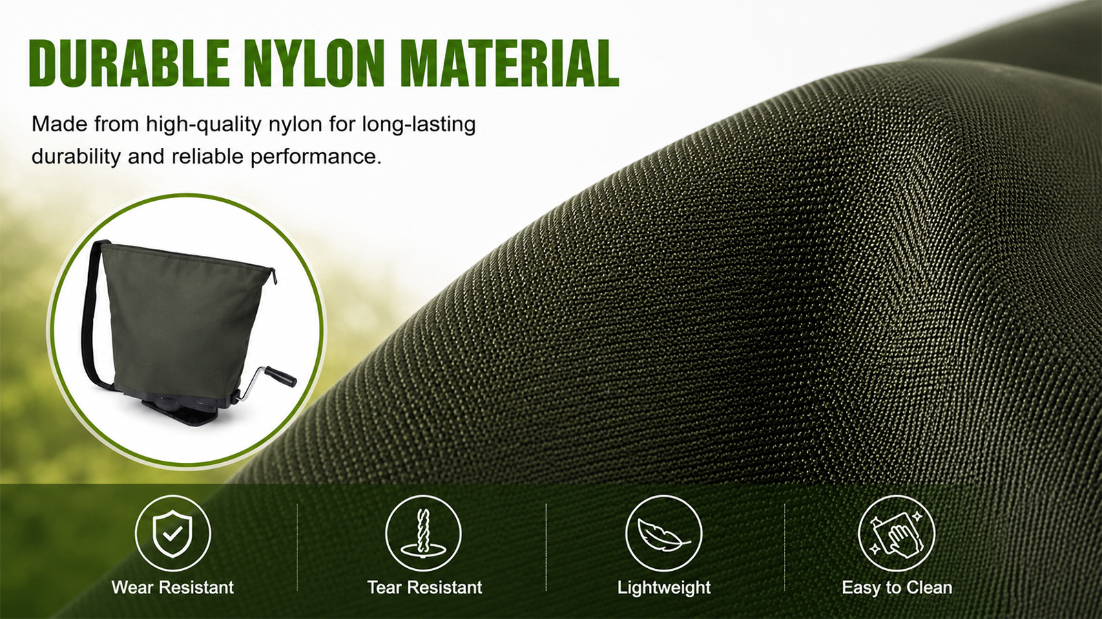 Saco semeador de nylon 16L para aplicações de fertilizantes e sal de gramado