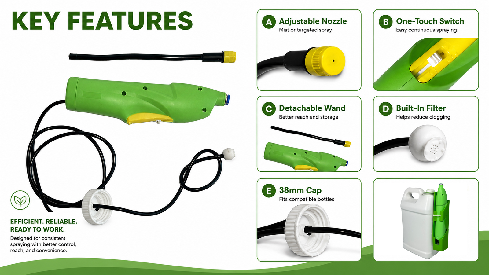 Pulverizador de gatilho de bateria com varinha removível para ervas daninhas de jardim e spray assassino de grama