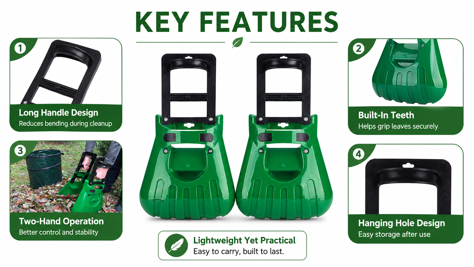 Ferramenta extra grande para agarrar folhas de jardim para folhas, aparas de grama e resíduos de jardim