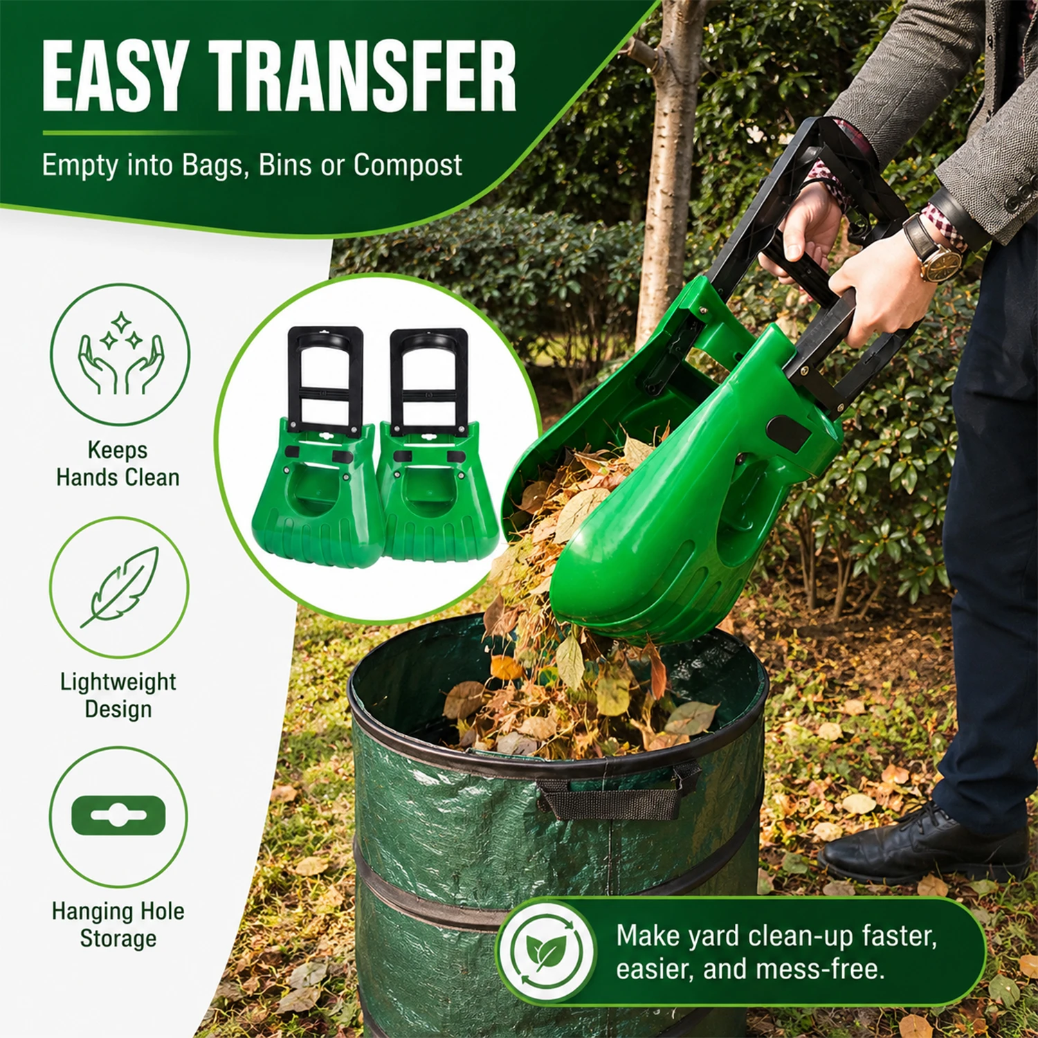Ferramenta extra grande para agarrar folhas de jardim para folhas, recortes de grama e res&iacute;duos de jardim