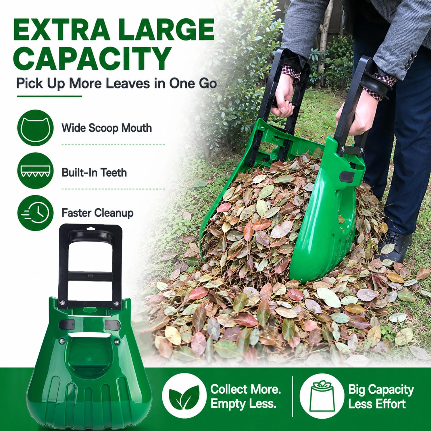 Ferramenta extra grande para agarrar folhas de jardim para folhas, recortes de grama e res&iacute;duos de jardim
