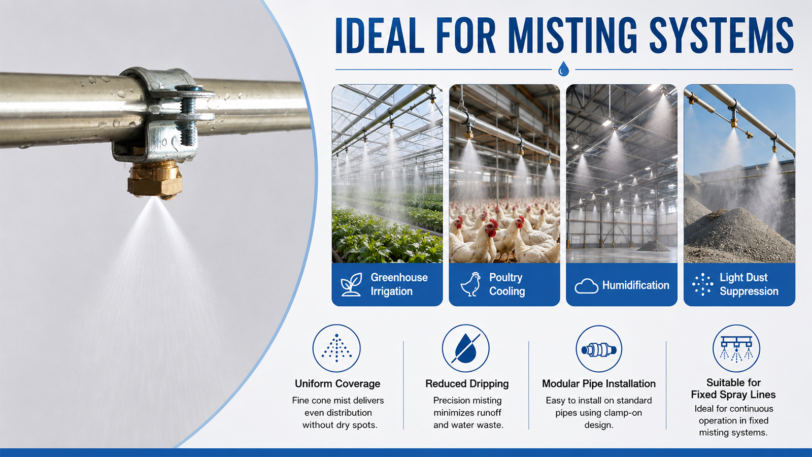 Bocal de spray anti-gotejamento de metal com braçadeira para tubo